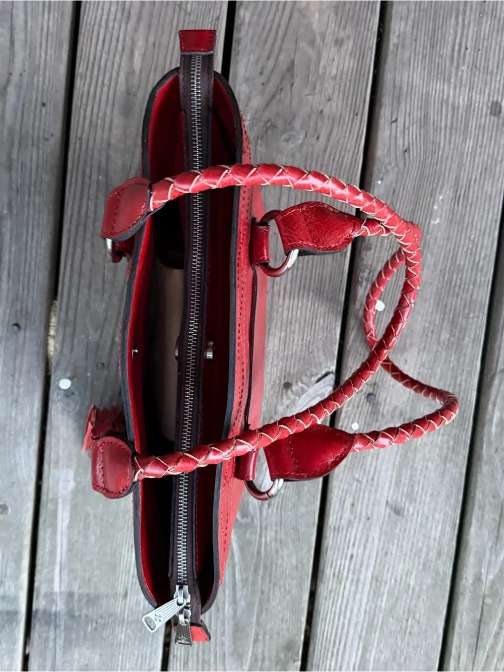 Patricia Nash Red Floral Tooled Full Grain Leather Satchel